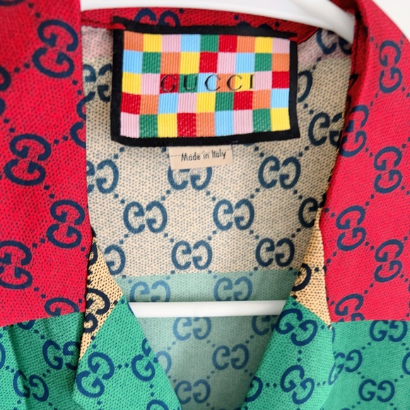 New Authentic Gucci GG Multicolor Short Sleeve Silk Shirt - Picture 4 of 9